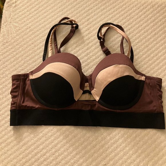 Cacique Longline Bikini Top with Built-In Bandeau bra size: 40C purple/black - Picture 2 of 4